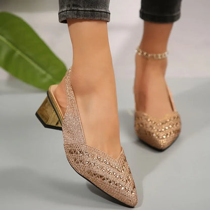 Women's Fashion Rhinestone High Heel Chunky Heel Sandals