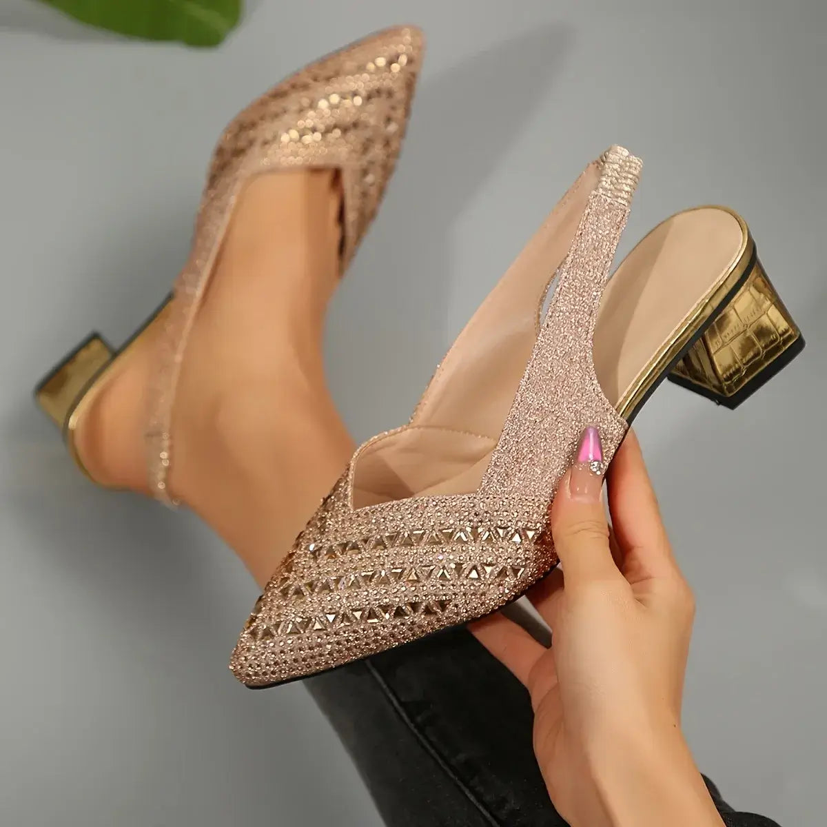 Women's Fashion Rhinestone High Heel Chunky Heel Sandals