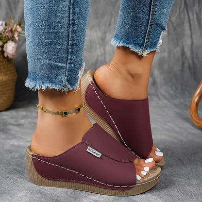 Women's Comfortable Thick Sole Arch Support Leather Slippers