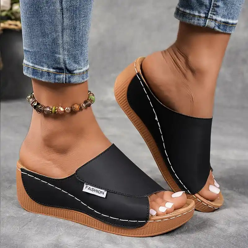 Women's Comfortable Thick Sole Arch Support Leather Slippers