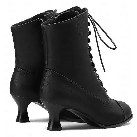 Women's Victorian Brown Lace-Up Mid-Heel Boots with Zipper