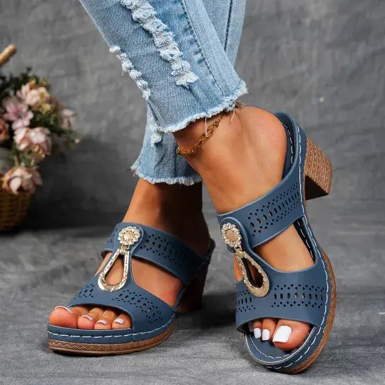 Orthopedic Rhinestones Heel Sandals