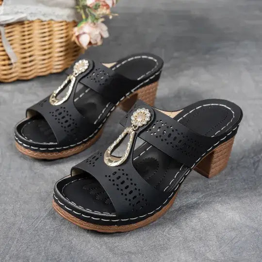 Orthopedic Rhinestones Heel Sandals