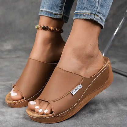 Women's Comfortable Thick Sole Arch Support Leather Slippers